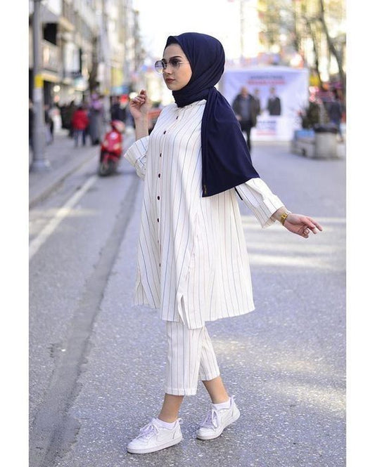 Ensemble rayé blanc