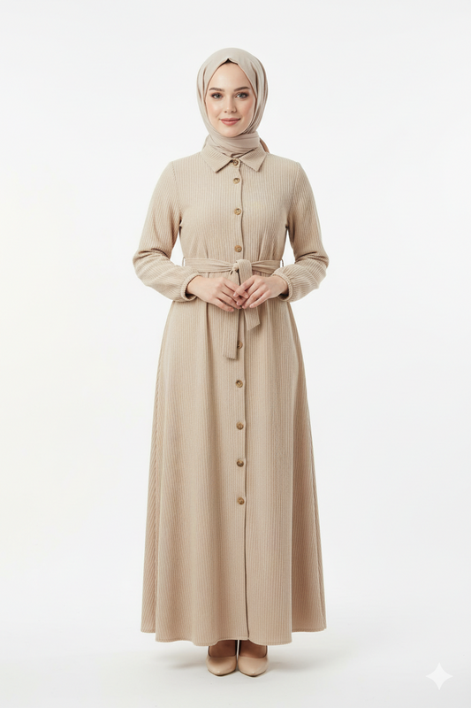 Robe longue boutonnée à ceinture