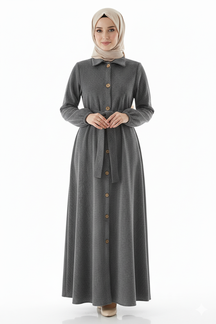 Robe longue boutonnée à ceinture