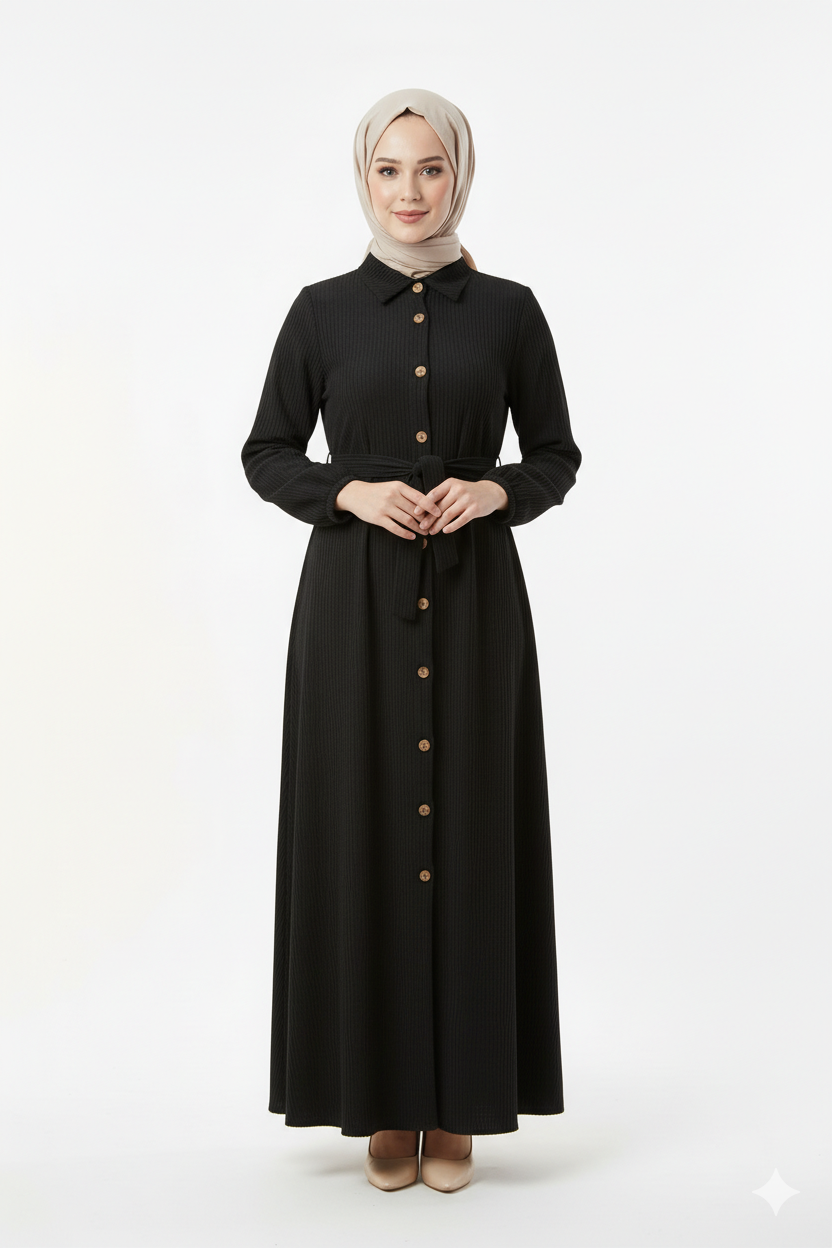 Robe longue boutonnée à ceinture