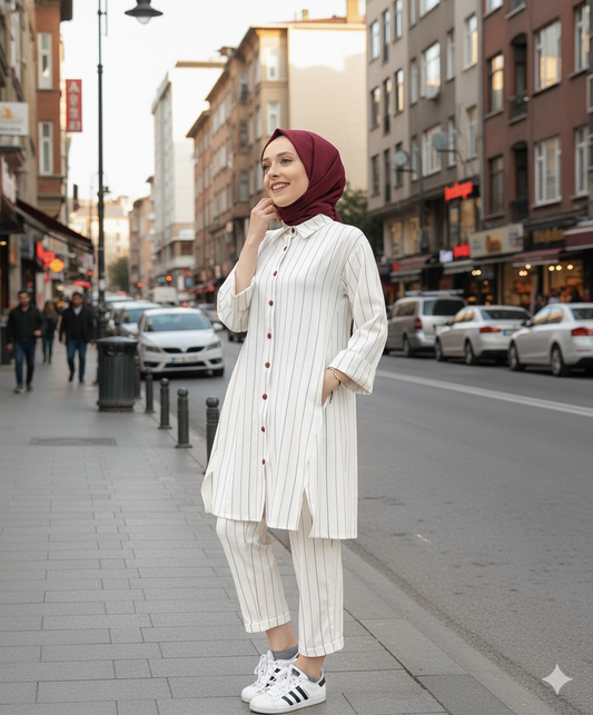 Ensemble rayé blanc